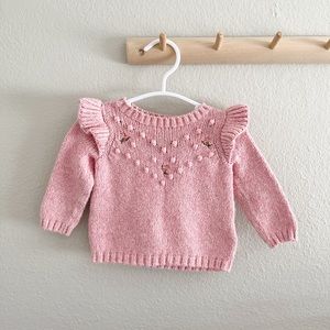 Girly Pink Knit Floral Sweater